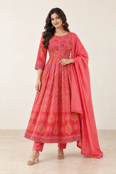 Coral Festive Anarkali Set
