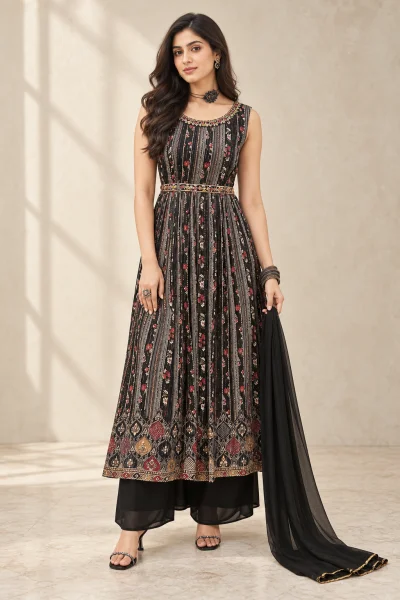 Noir Floral Anarkali Set
